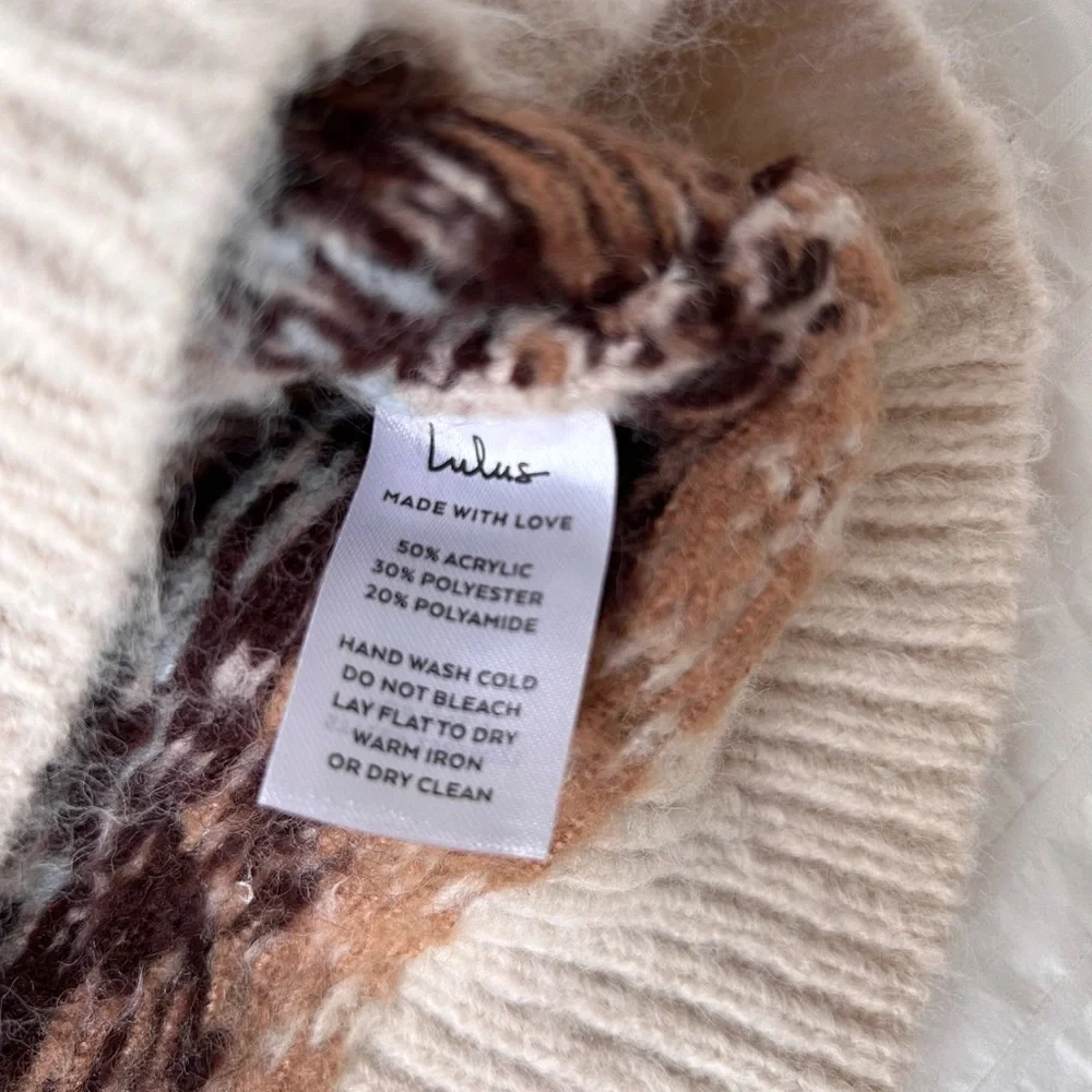 Lulu's Cream and Brown Patterned Turtleneck Sweater - Picture 8 of 9